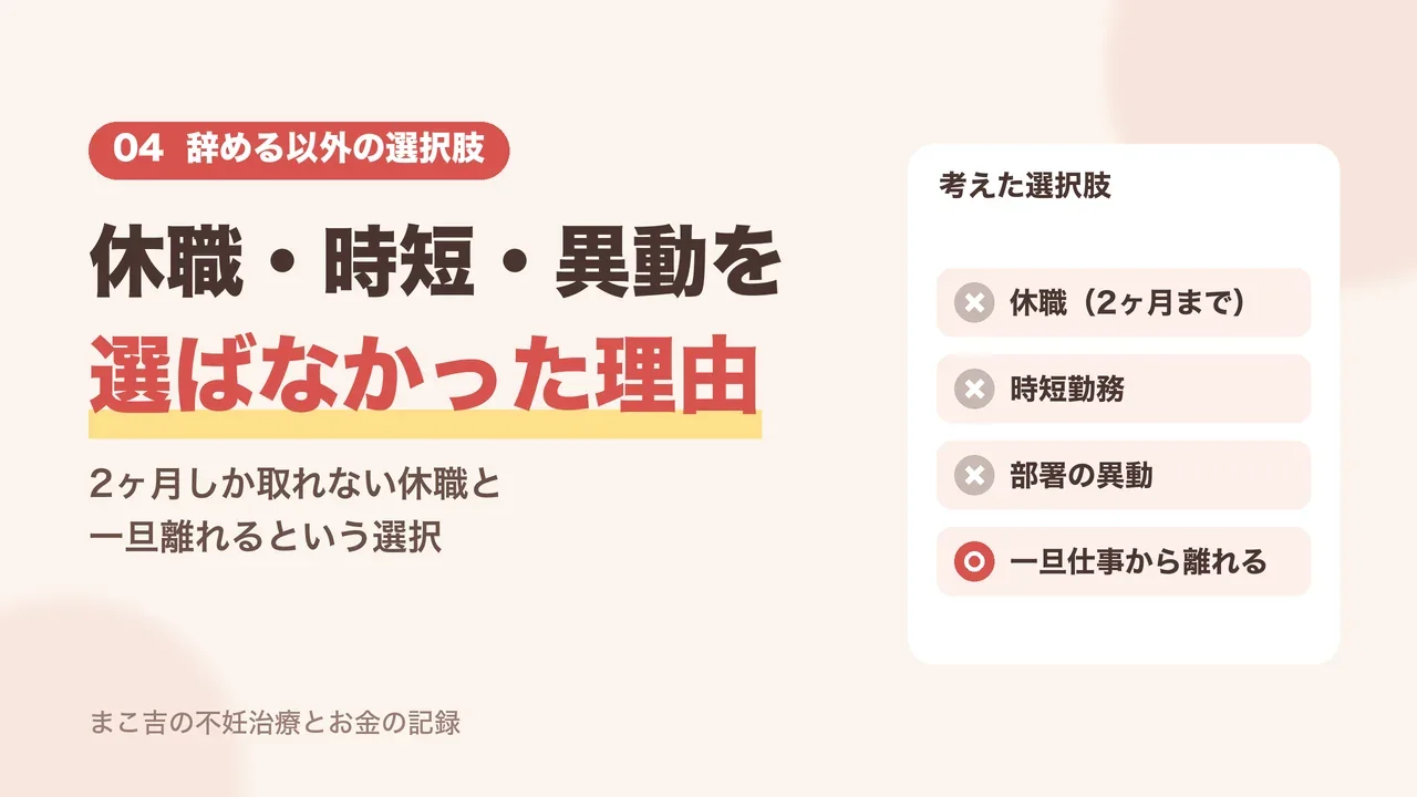 休職・時短勤務・部署の異動を選ばず一旦仕事から離れた選択