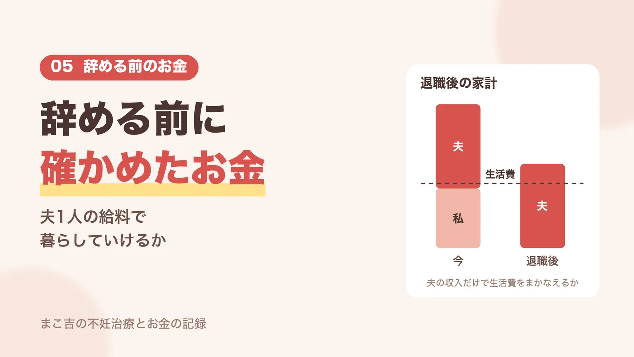 仕事を辞める前に夫1人の給料で生活費をまかなえるか確かめた図