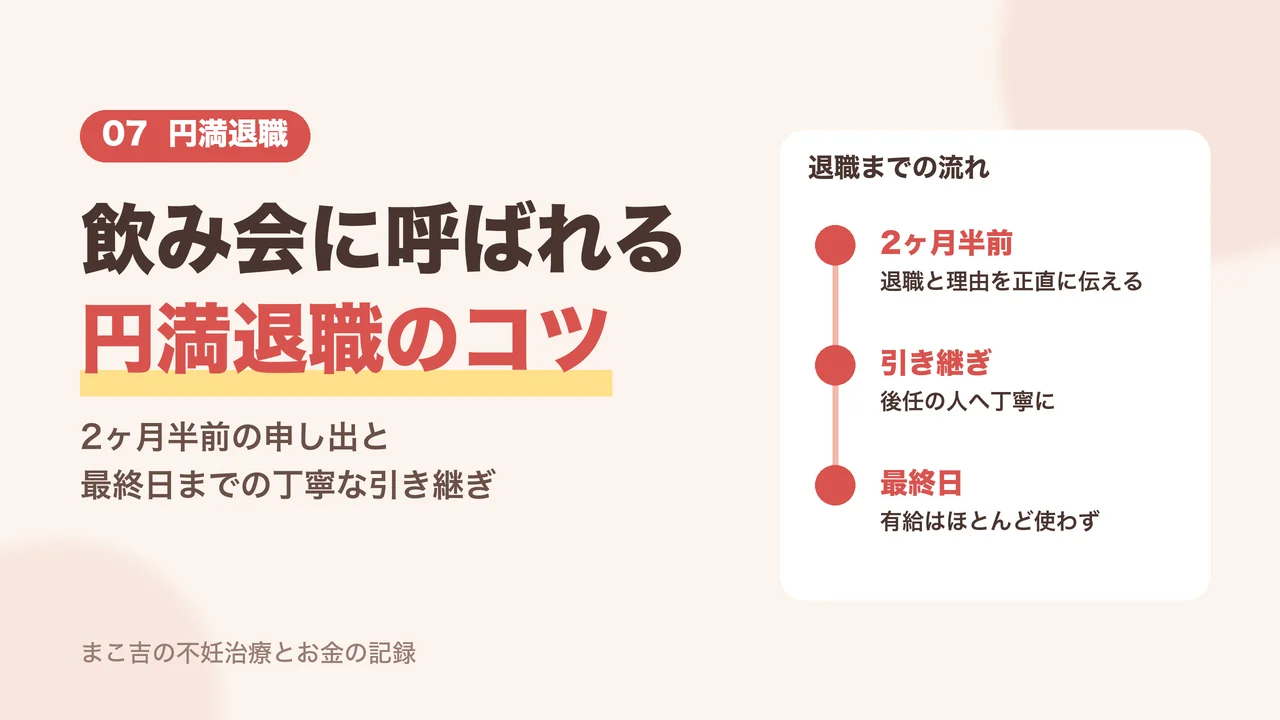 2ヶ月半前の申し出から最終日までの円満退職の流れ